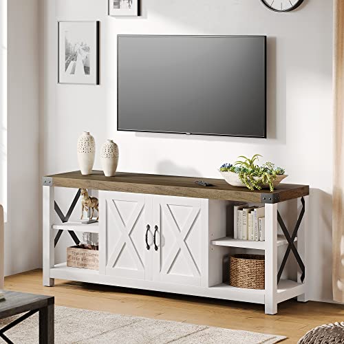 60 Inch Grey Wood TV Stand with Storage and Adjustable Shelves L8756