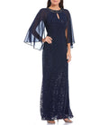 Sequin Lace Chiffon Capelet Gown U643