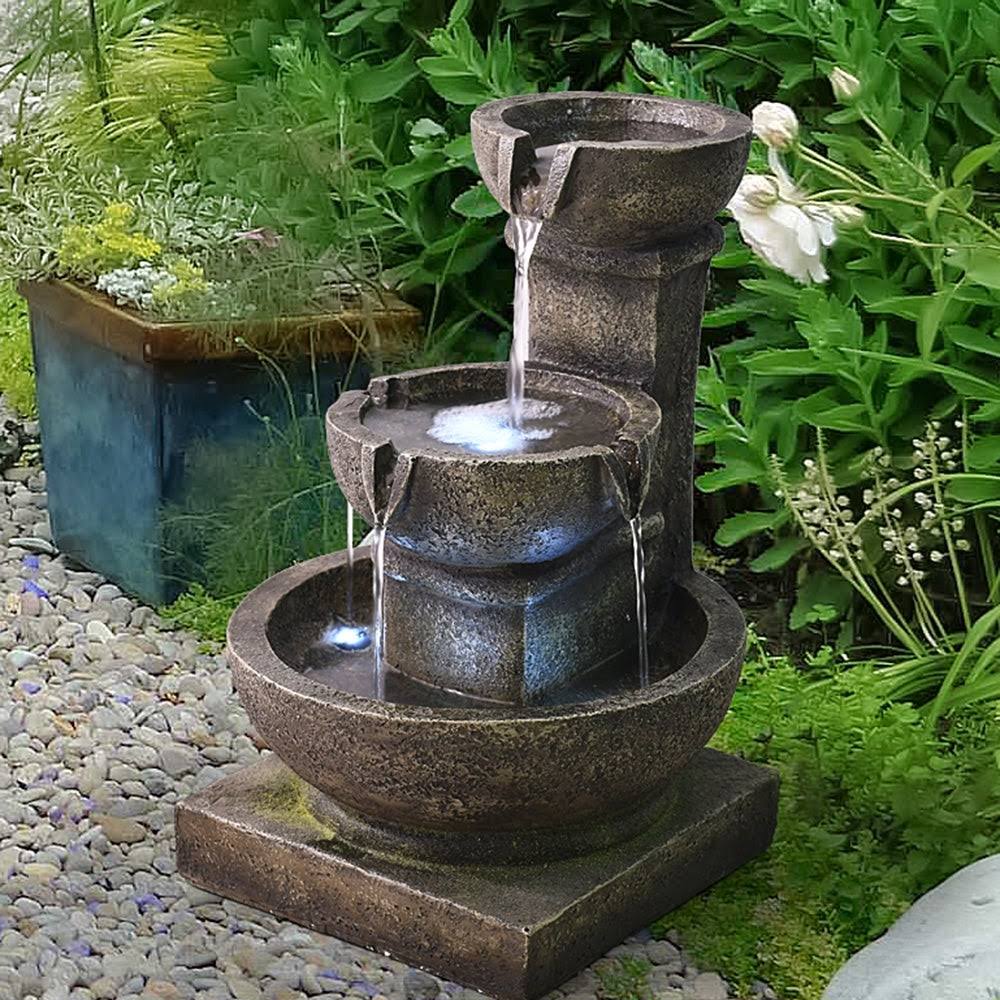 Grey Polyresin Water Fountain with LED Light K100