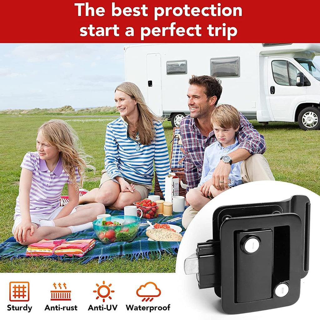 Black Zinc Alloy RV Entry Door Lock with Paddle Deadbolt 4 Keys S28080