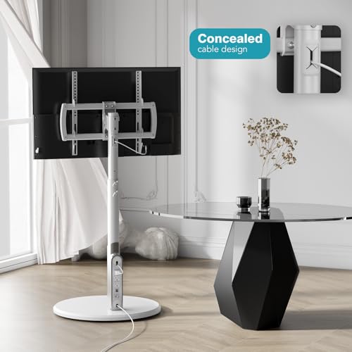 Mobile TV Stand with Power Outlet, Rolling TV Cart for 27-65 Inch Monitors, Height Adjustment, Ambient Lighting F96857
