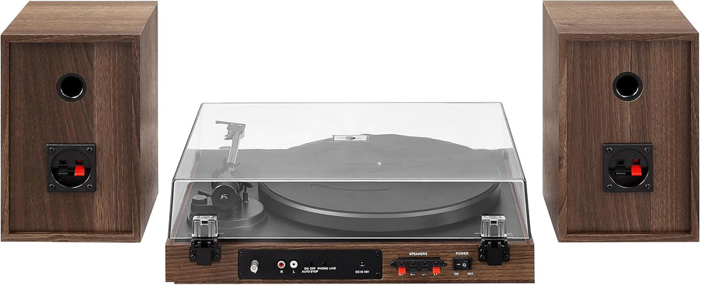 Walnut 2-Speed Belt-Drive Bluetooth Turntable with Speakers B652717