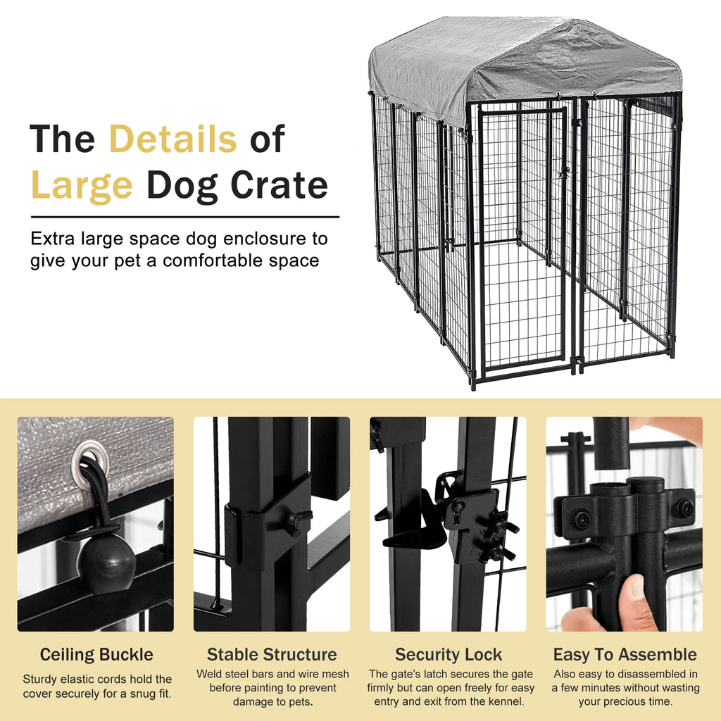 Heavy Duty Large Dog Kennel with UV Protection Waterproof Cover and Roof Metal Welded Dog Crate J55055