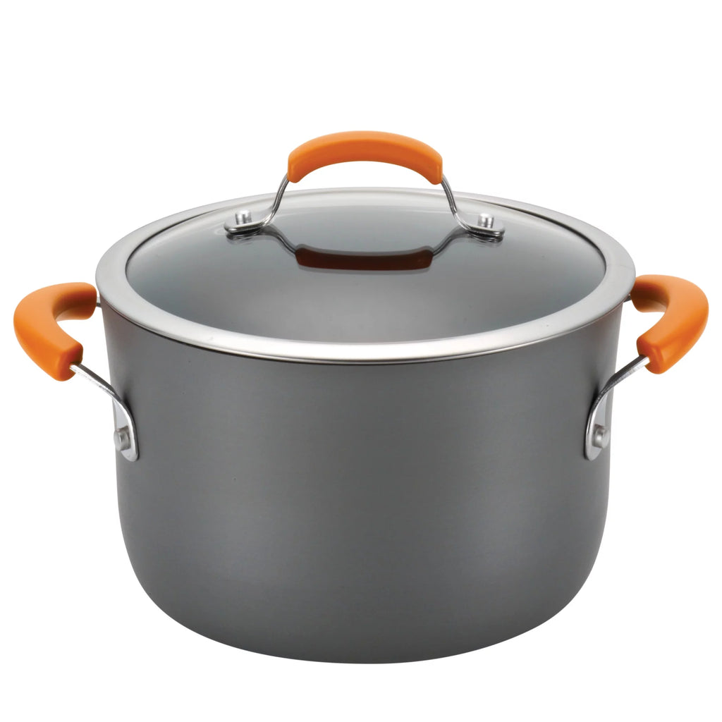 14 Piece Hard Anodized Nonstick Pots and Pans Set, Gray with Orange Handles S300285