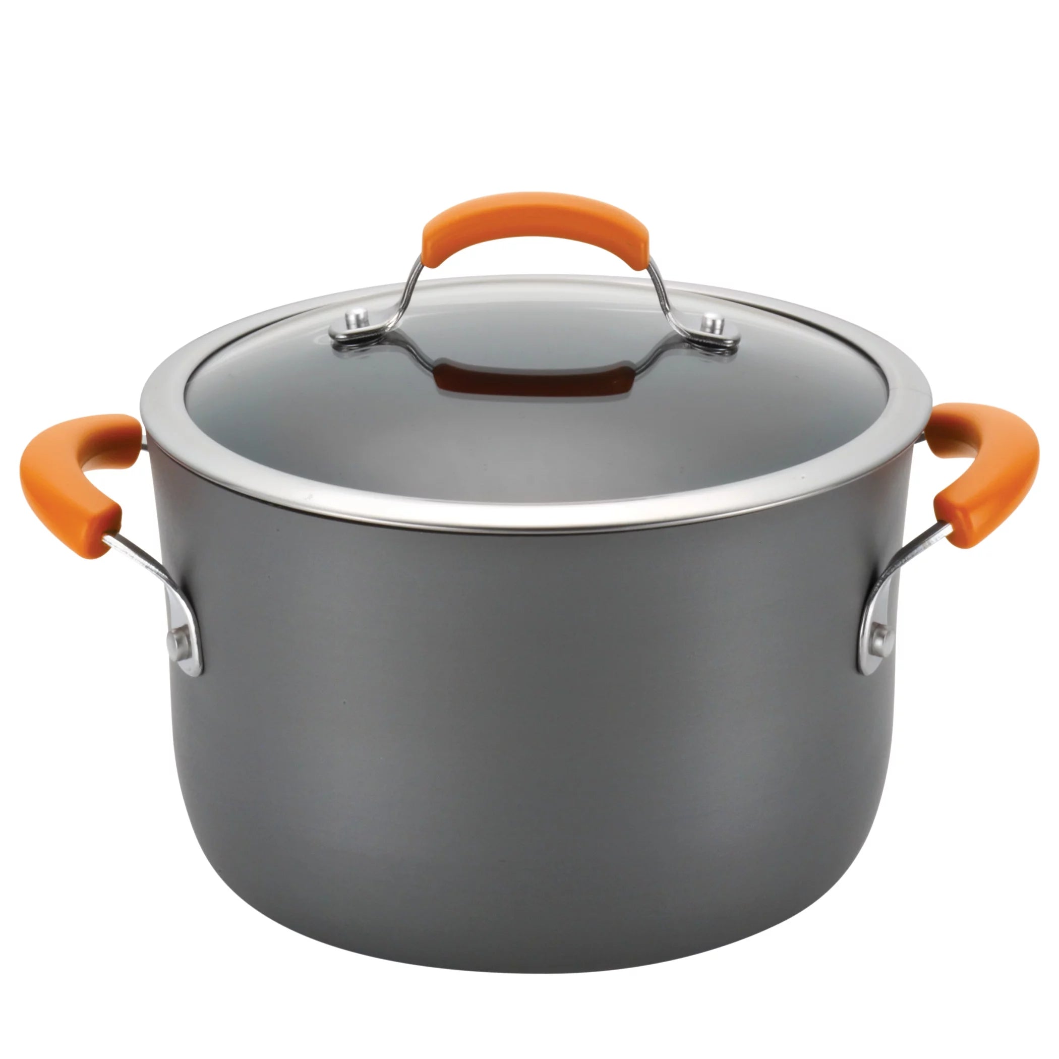 14 Piece Hard Anodized Nonstick Pots and Pans Set, Gray with Orange Handles S300285