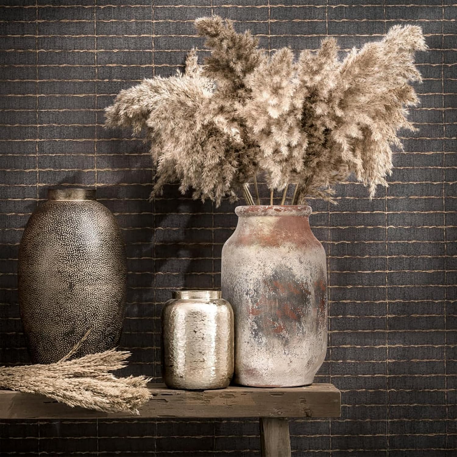 Rustic Ceramic Flower Vase Whitewashed Terracotta Floor Vase E8529