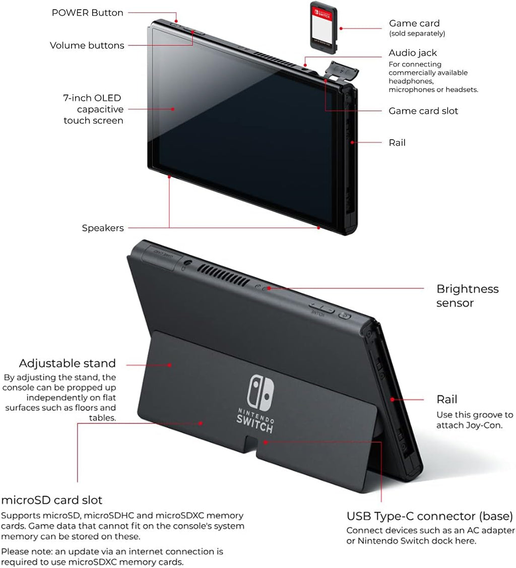 Switch OLED Model with Neon Blue and Red Joy-Con, Black Dock - 7" OLED Touchscreen, 64GB Internal Storage U585