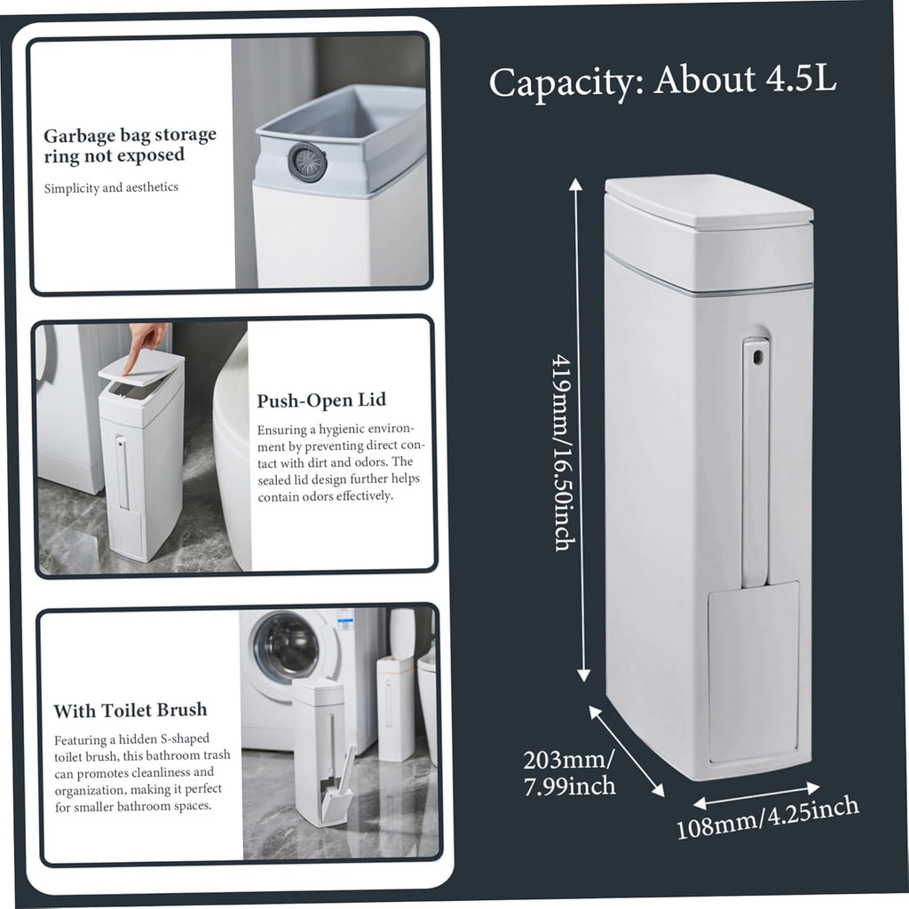 White 1.2-Gallon Slim Bathroom Trash Can with Lid U808494