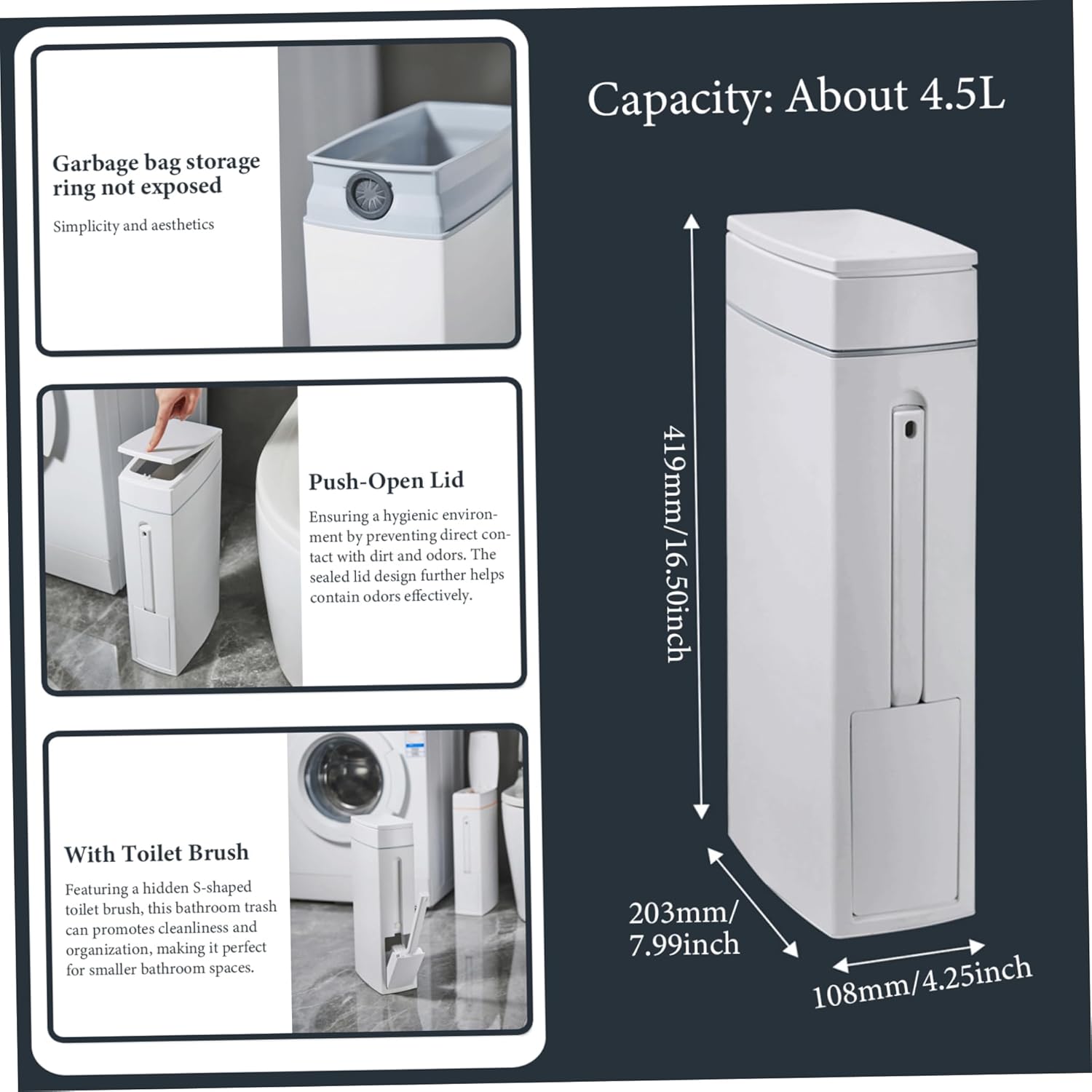 White 1.2-Gallon Slim Bathroom Trash Can with Lid U808494