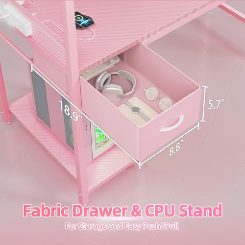 Carbon Fiber Black 47 inch Gaming Desk with Power Outlet and LED Light and Storage Drawer J8106