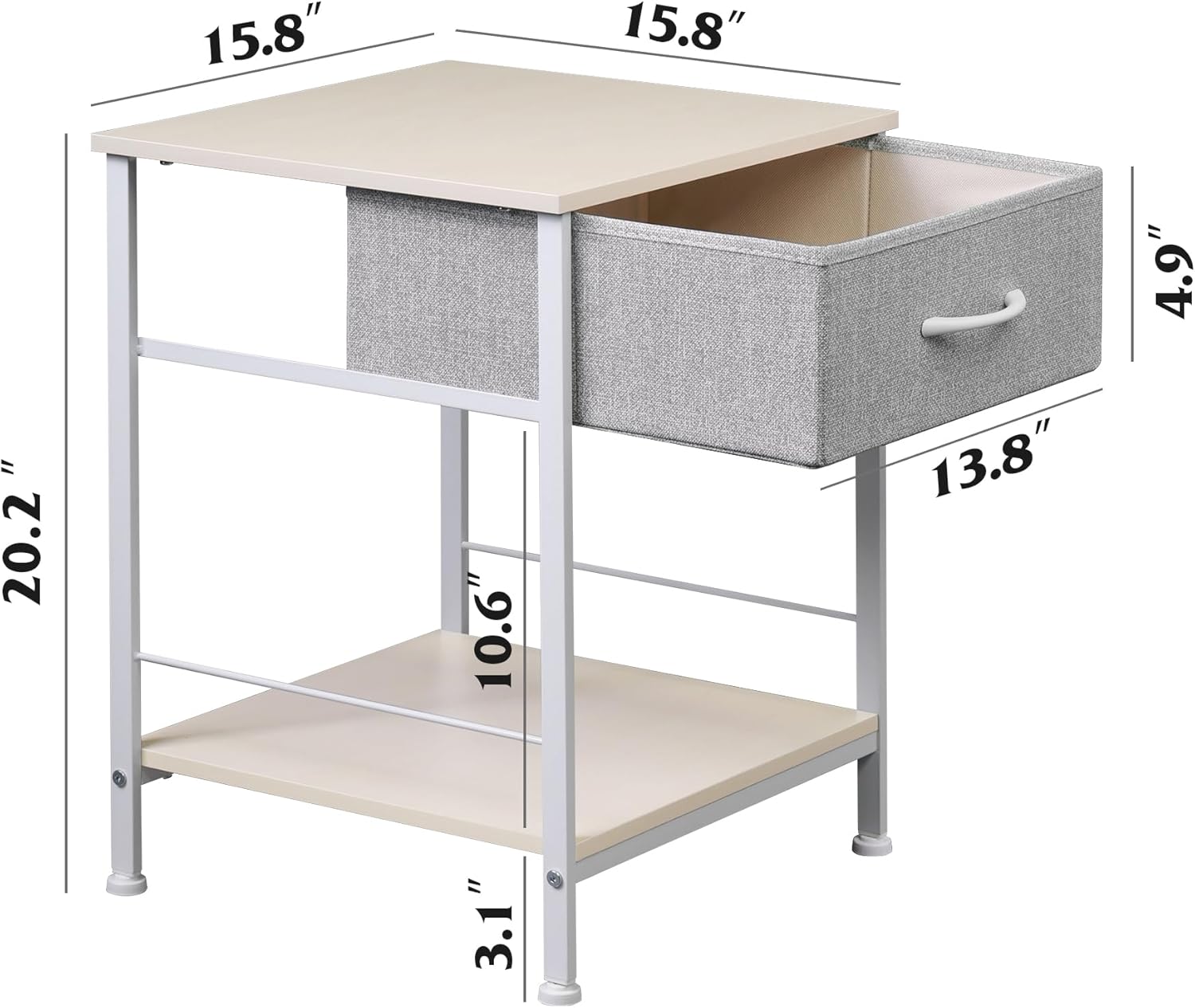 1-Drawer Nightstand and 5-Drawer Dresser Set with Fabric Bins, Steel Frame F2737