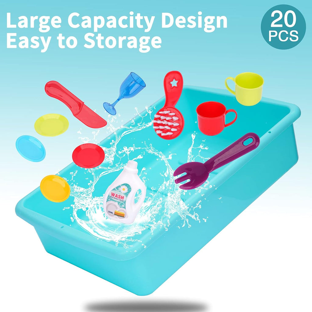 20 PCS Baby Bath Play Sink Toys, Electric Dishwasher Play Kitchen Set with Running Water H7625