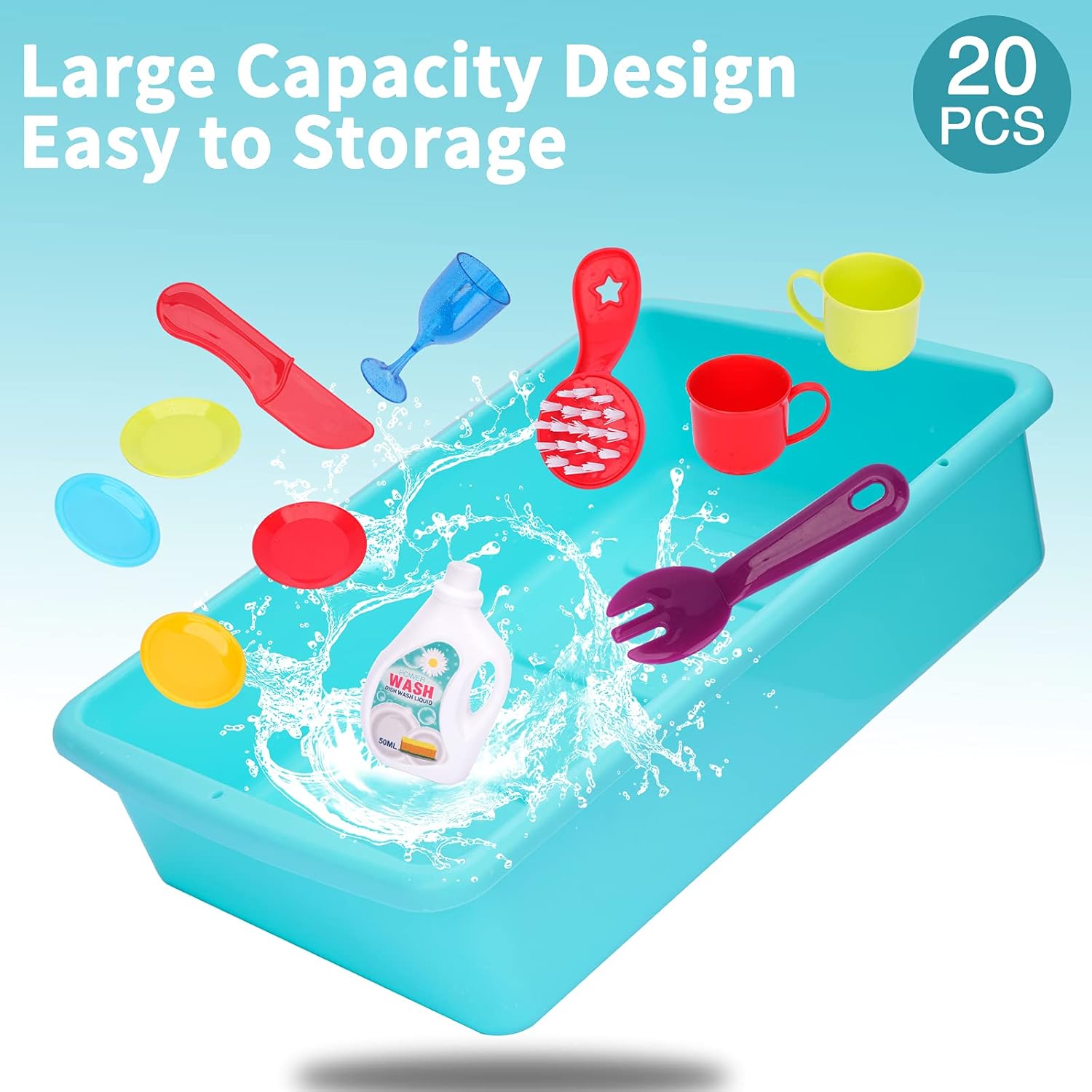 20 PCS Baby Bath Play Sink Toys, Electric Dishwasher Play Kitchen Set with Running Water H7625