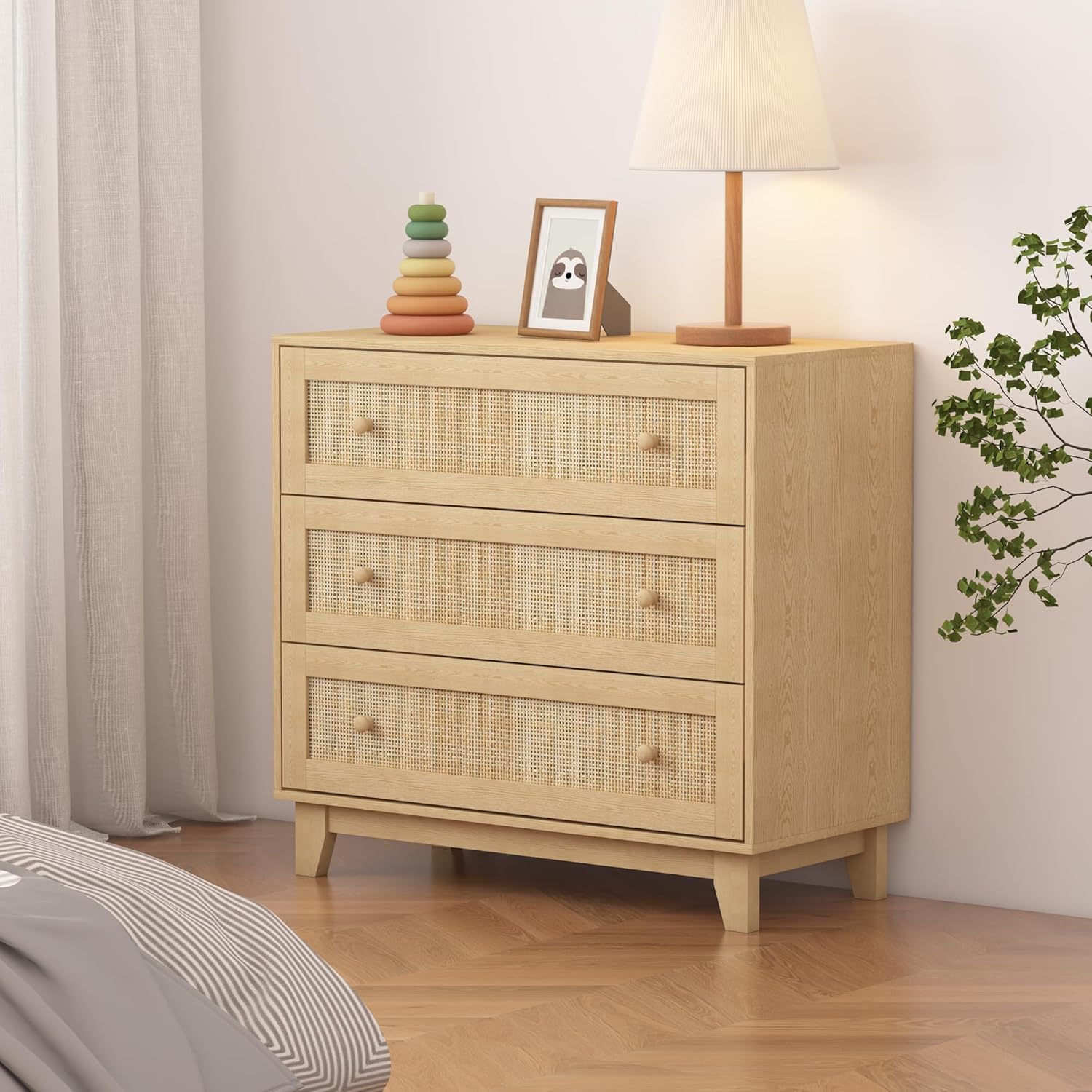 3 Drawer Natural Rattan Wood Dresser K72764