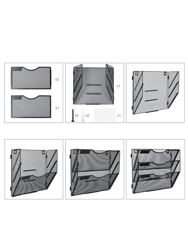 Black 3 Pocket Hanging Wall File Organizer D46502