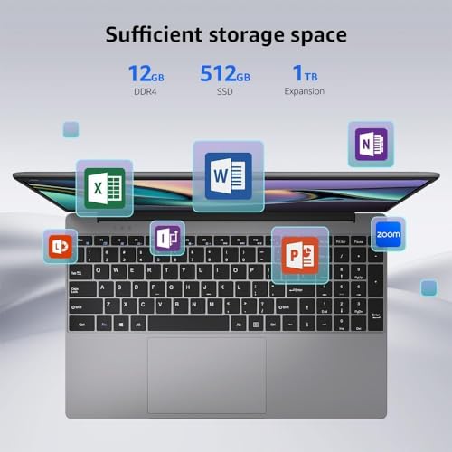15.6 Inch Laptop Computer, Windows 11, 12GB RAM 512GB SSD, FHD IPS 1920x1200 Display, Celeron N5095 Quad-Core Processor O41351