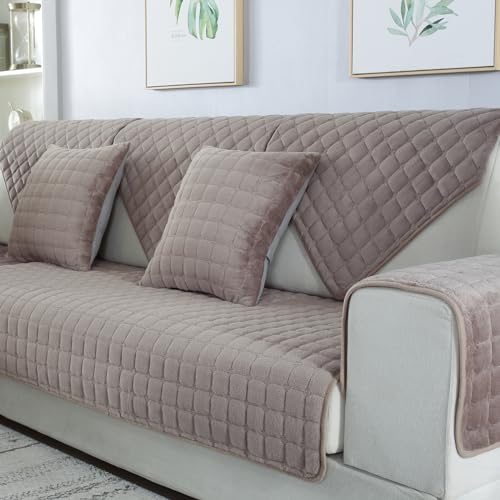 Light Brown Reversible Quilted Sofa Slipcover 35"x63" N764
