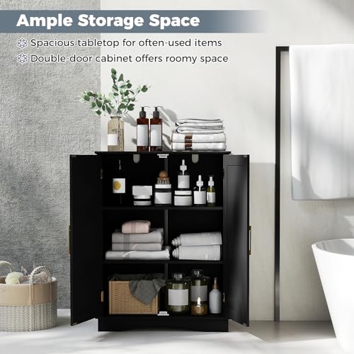 Black 31.5" H Floor Storage Cabinet with 2 Doors and Adjustable Shelves O307