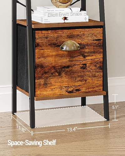 4 Tier Rustic Brown Narrow Bookshelf with Drawer D819910