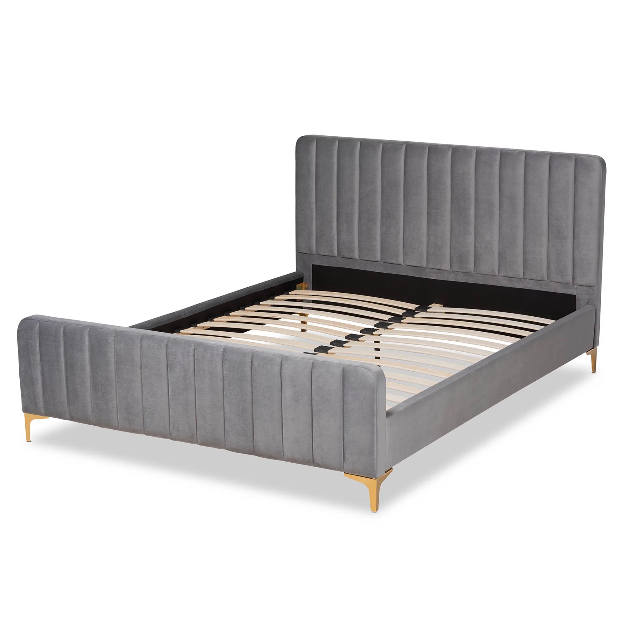Light Grey Velvet Queen Size Platform Bed M4822