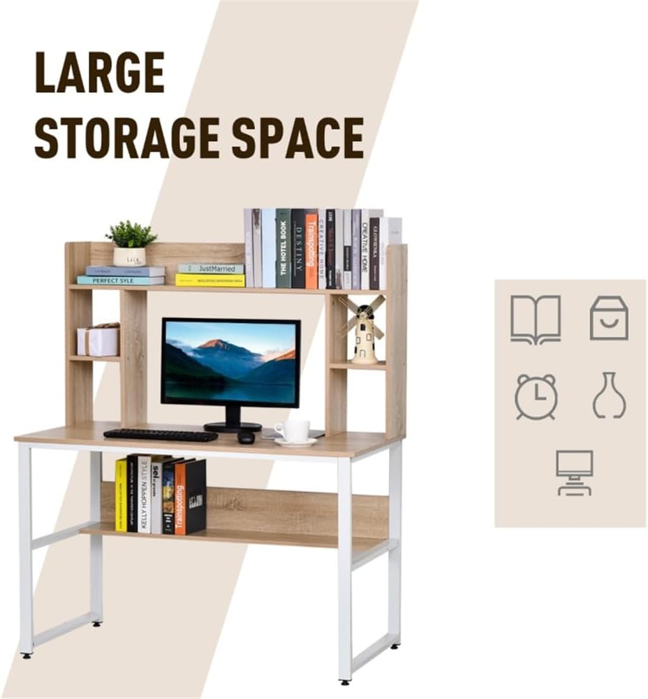 47.25" L x 23.5" W x 55" H Computer Desk with Hutch and Bookshelf O9388