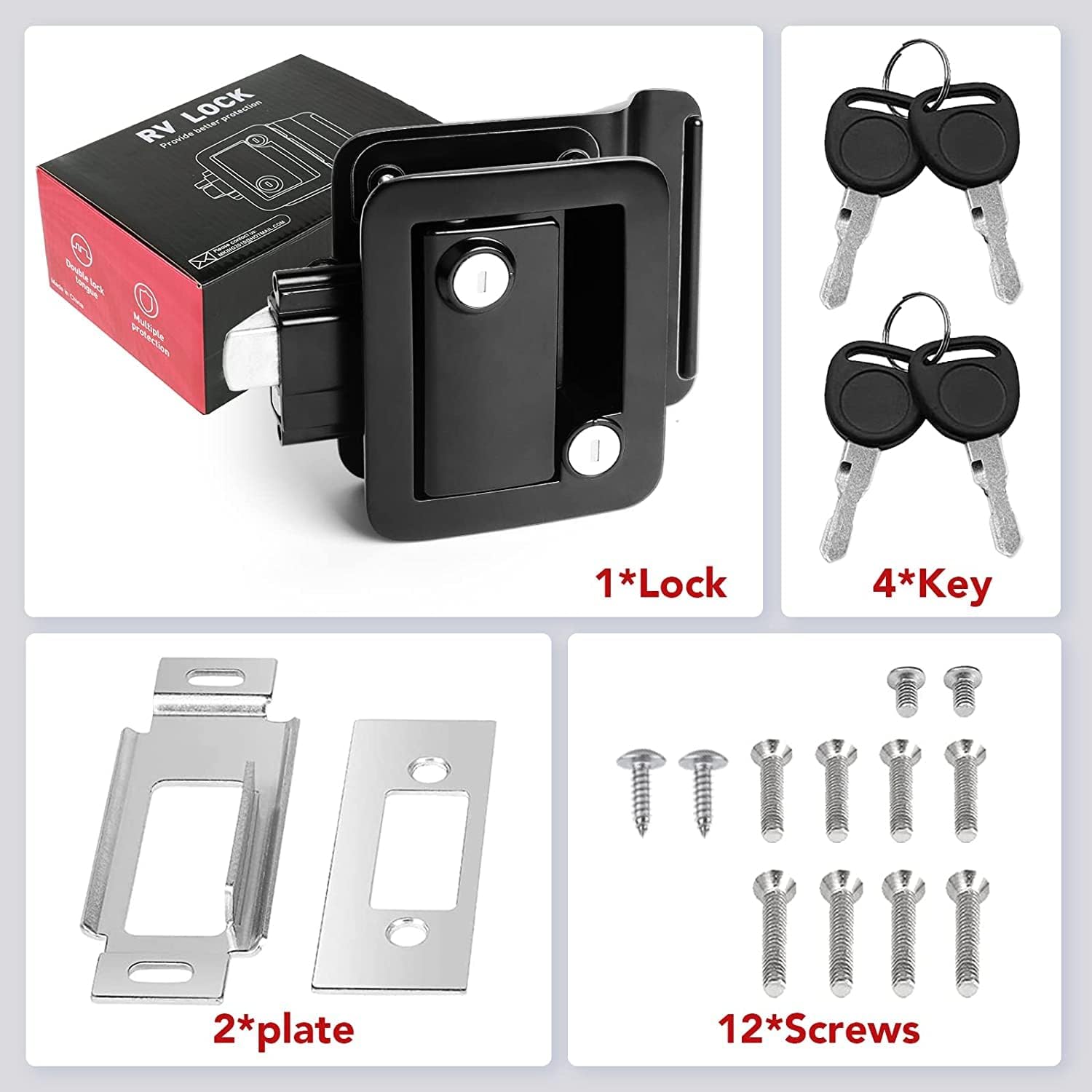 Black Zinc Alloy RV Entry Door Lock with Paddle Deadbolt 4 Keys S28080