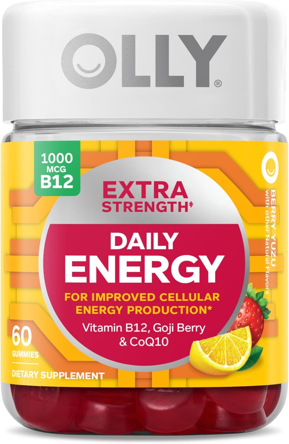Extra Strength Daily Energy Gummy, Caffeine Free, 1000mcg Vitamin B12, CoQ10, Goji Berry & Undeniable Beauty Gummy, Biotin, Vitamin C, Keratin, Chewable Supplement O67919