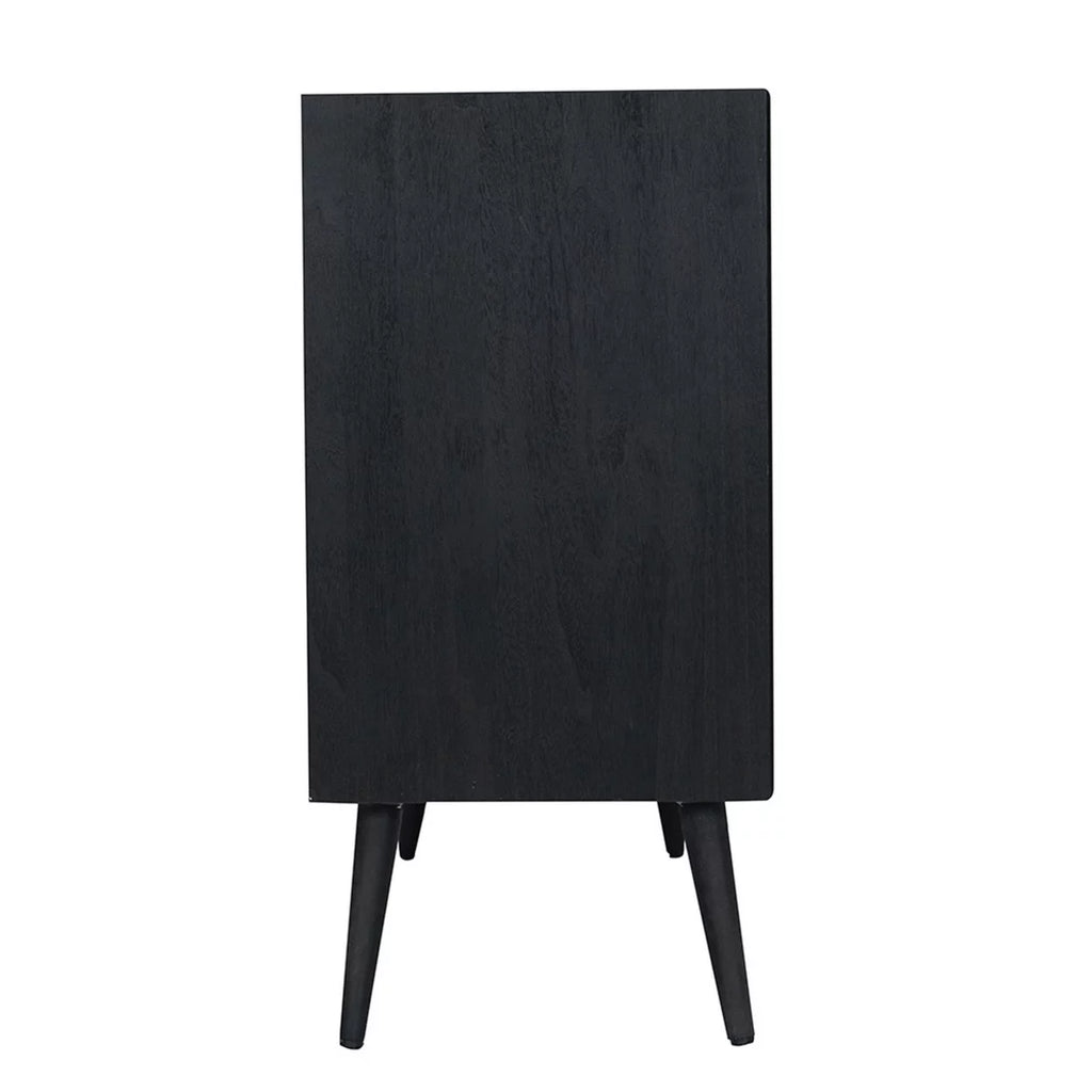 Black Pine Wood TV Media Entertainment Center with Rattan Doors D663008