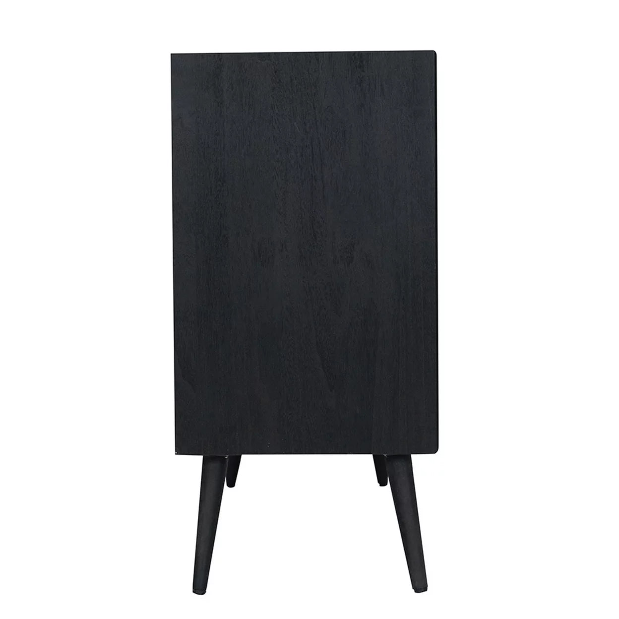 Black Pine Wood TV Media Entertainment Center with Rattan Doors D663008