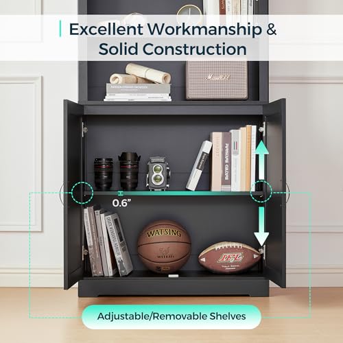 Brown 5 Shelf Bookcase with Doors O635715
