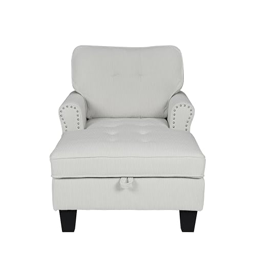 Beige Corduroy Chaise Lounge with Storage X3174