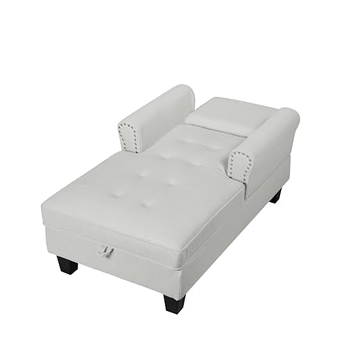 Beige Corduroy Chaise Lounge with Storage X3174