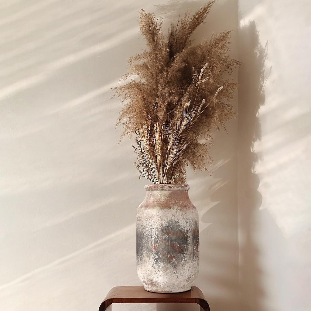 Rustic Ceramic Flower Vase Whitewashed Terracotta Floor Vase E8529