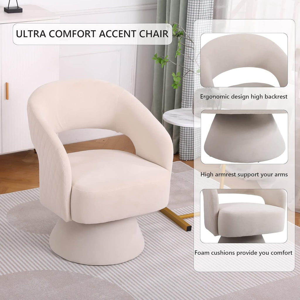 Beige Velvet Swivel Barrel Chair Set of 2 I106