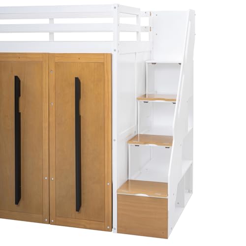 Twin Size Solid Wood Loft Bed with Storage B598