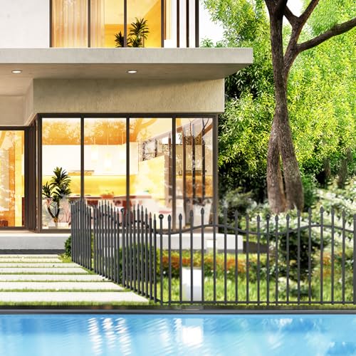 8 Panels Tall No Dig Garden Fence, 40in H x 18ft L, Reinforced Square Tube Rustproof Metal Fencing T718