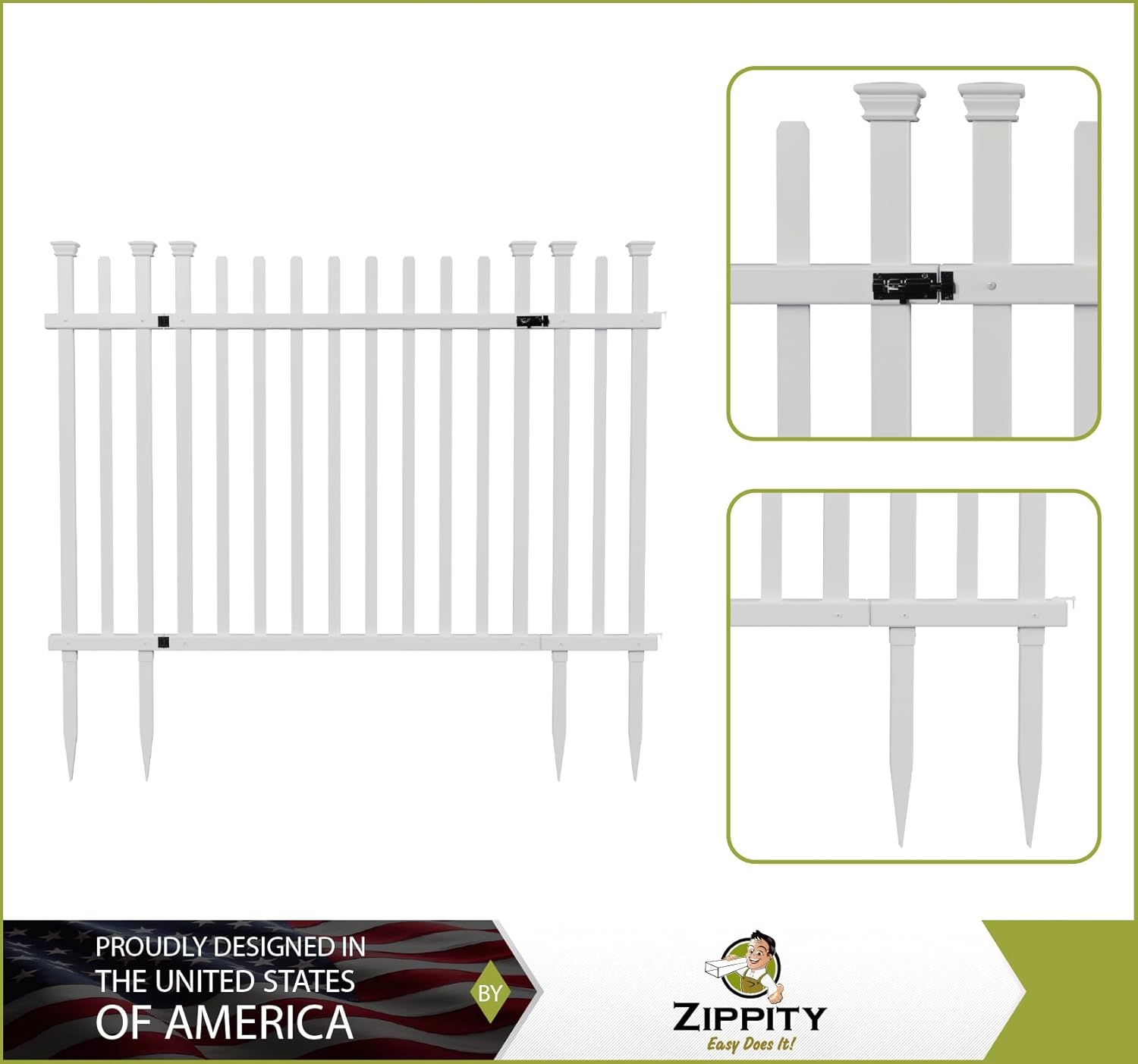 Vinyl Picket Fence 44" W x 41" H 2 Pack and White Vinyl Gate Kit 59.7" W x 41.1" H E6254