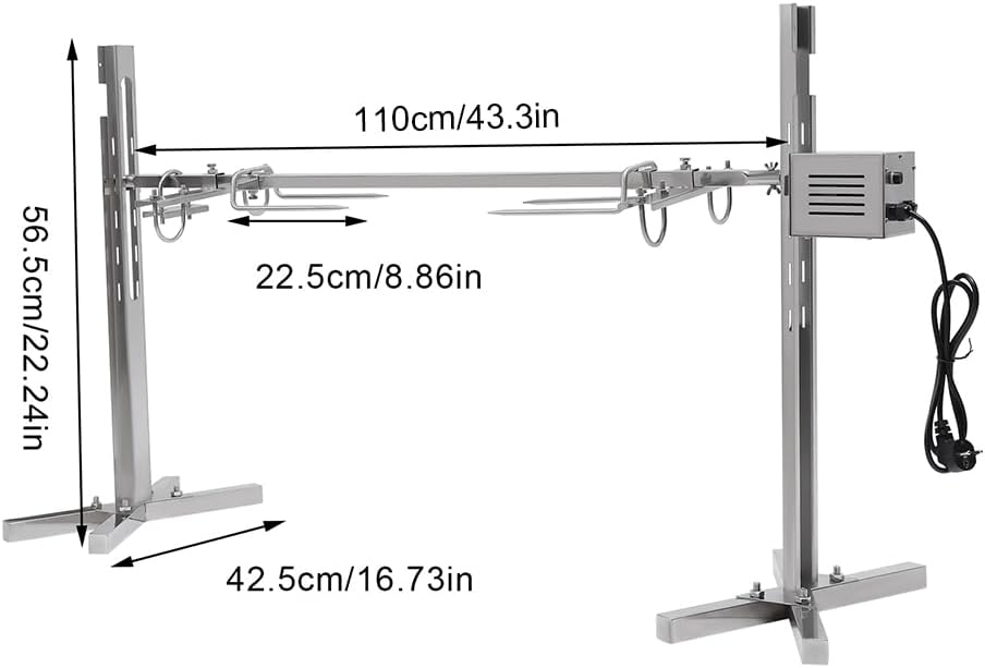 53" Electric Rotisserie Grill with Adjustable Height BBQ Charcoal Spit H6604