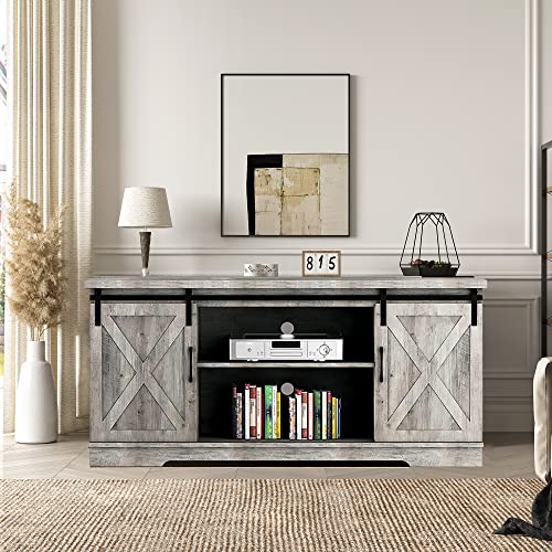 Gray Barn Door TV Stand with Storage and Shelves W179410