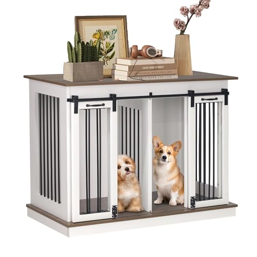 White 47.2" W x 23.6" D x 35" H Dog Crate Furniture with Double Doors W827