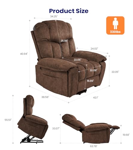 Grey Power Lift Recliner Chair with Massage and Cup Holders W34128
