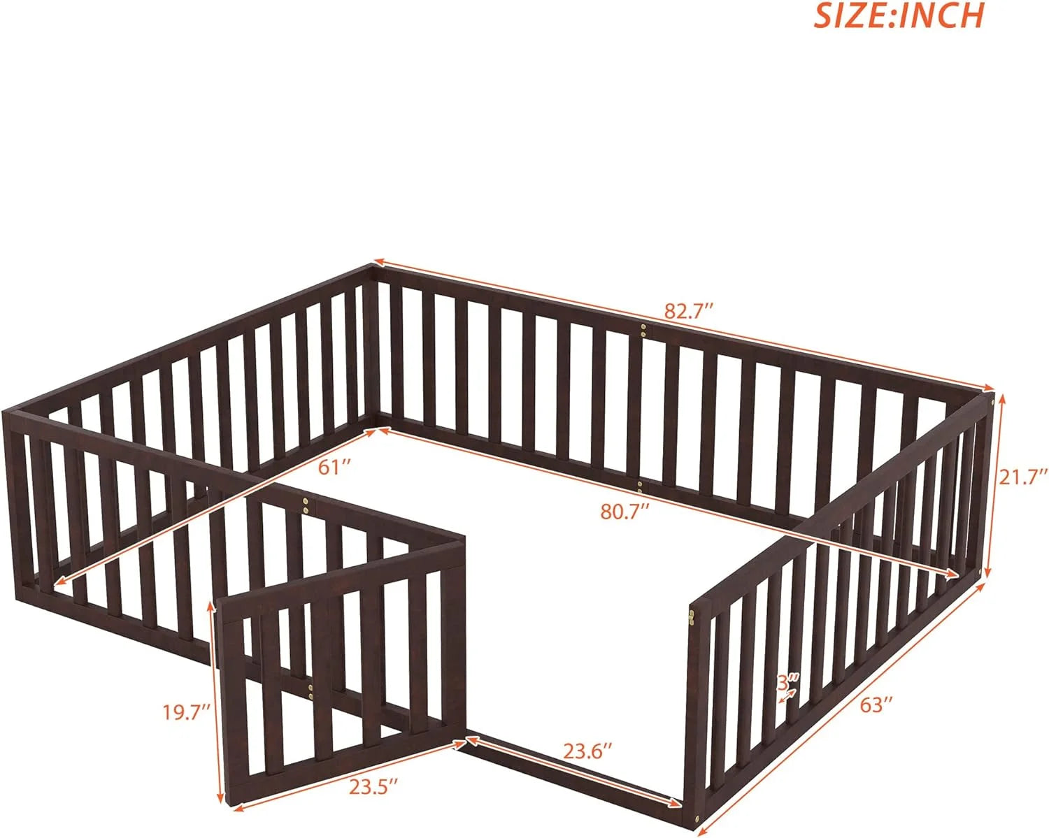 Walnut Wood Queen Floor Bed J7880