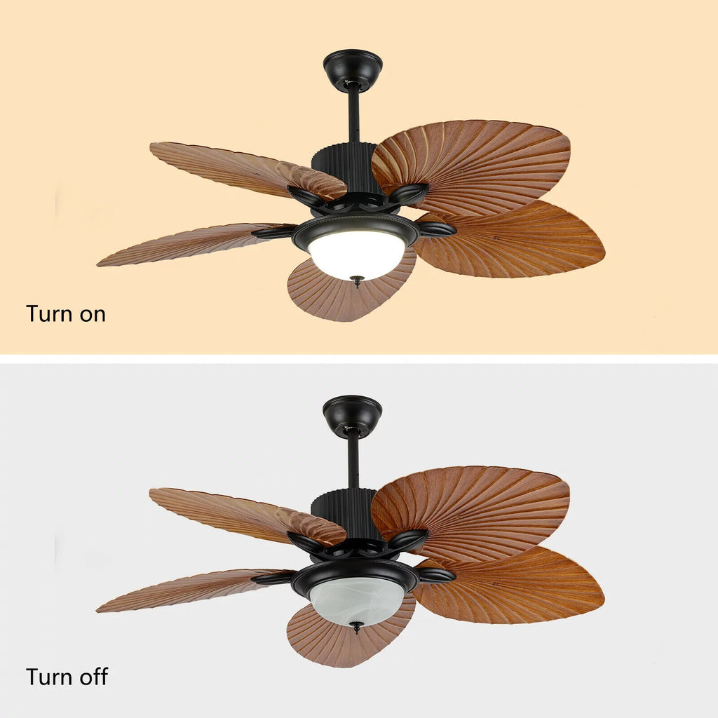 52inch Tropical Palm Ceiling Fan with Light and Remote 5 Acrylic Palm Leaf Blades W858762