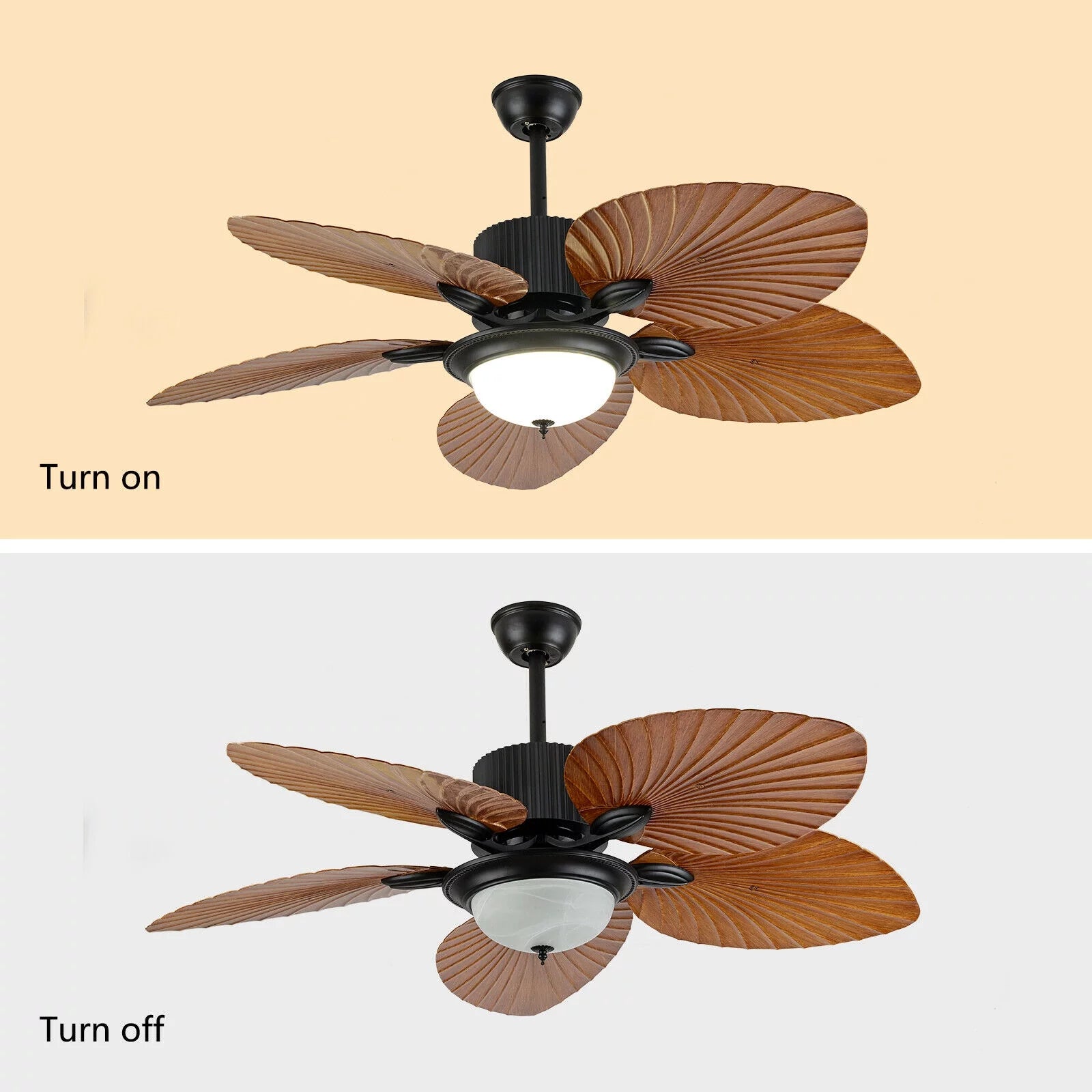 52inch Tropical Palm Ceiling Fan with Light and Remote 5 Acrylic Palm Leaf Blades W858762