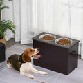 Raised Pet Feeding Storage Station with 2 Stainless Steel Bowls Z449