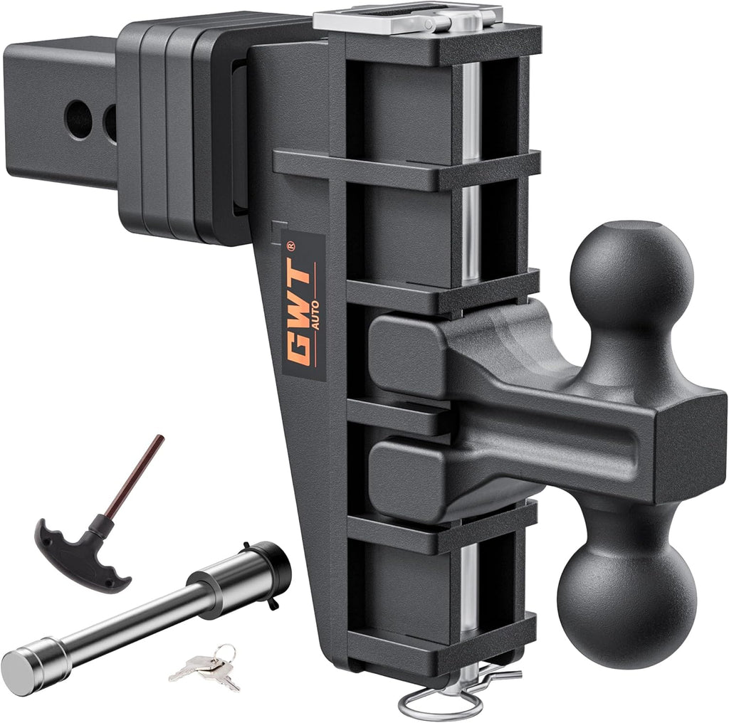 2" & 2-5/16" Dual-Ball Adjustable Trailer Hitch, 6 Inch Drop/Rise, 25,000 LBS GTW, Black K24205