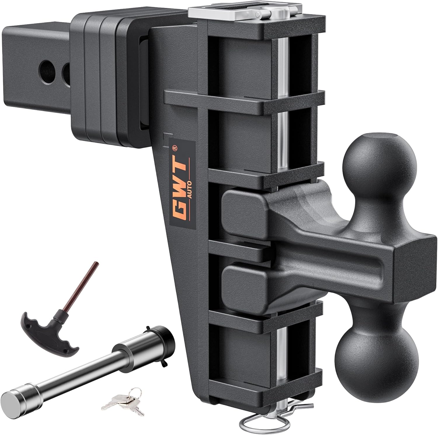 2" & 2-5/16" Dual-Ball Adjustable Trailer Hitch, 6 Inch Drop/Rise, 25,000 LBS GTW, Black K24205