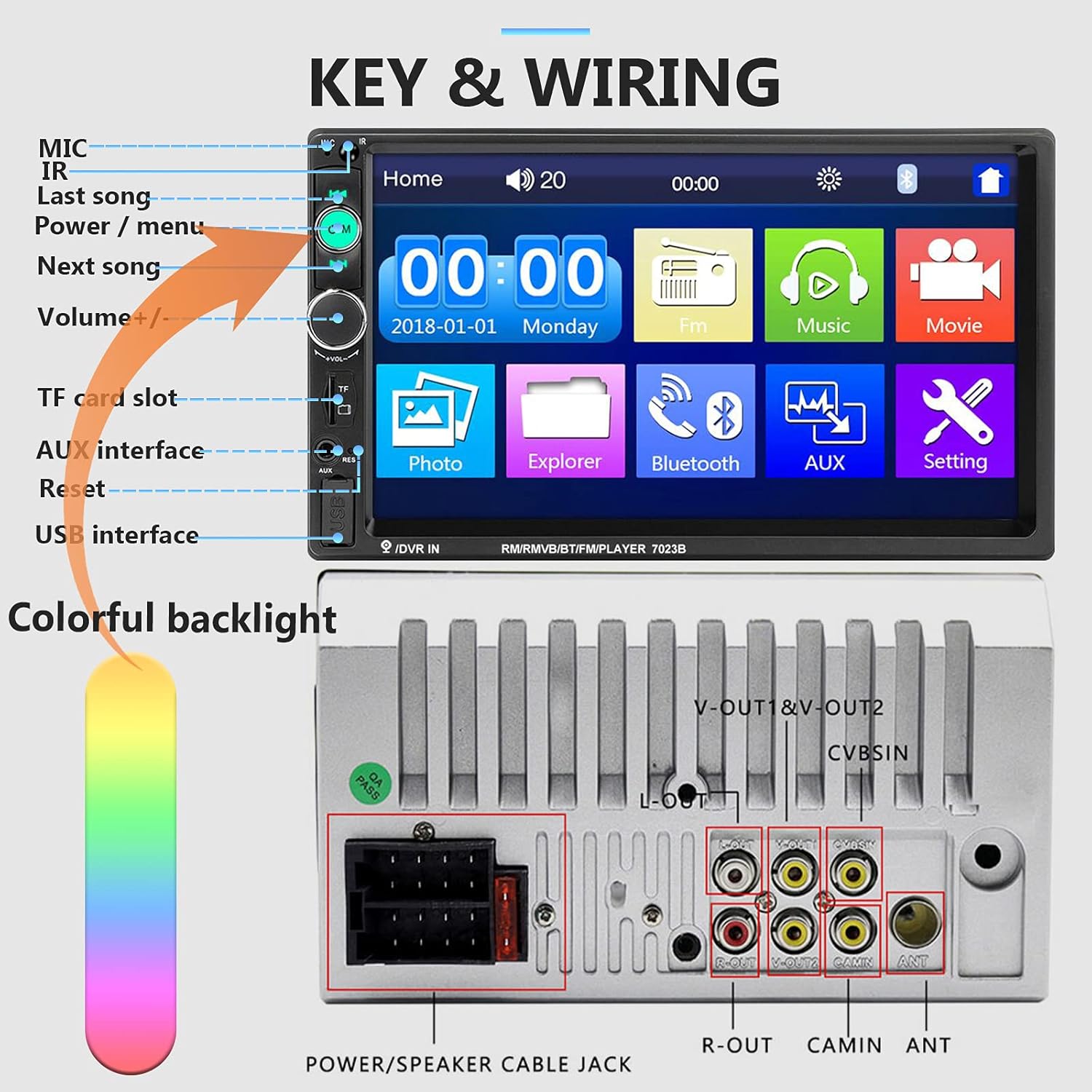 2 Din 7 Inch Touch Screen Car Stereo with Bluetooth L831698