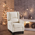 Beige Fabric Wingback Recliner Chair with Heat and Massage O3045