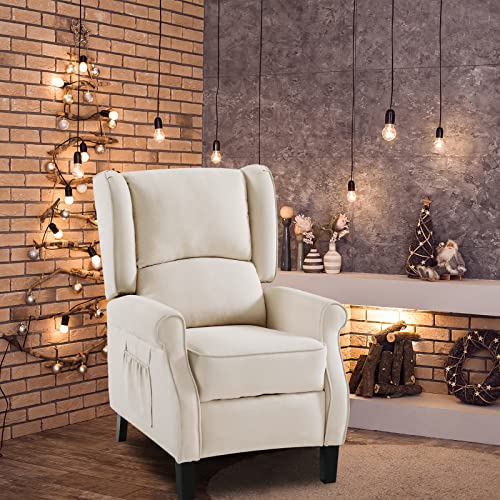 Beige Fabric Wingback Recliner Chair with Heat and Massage O3045